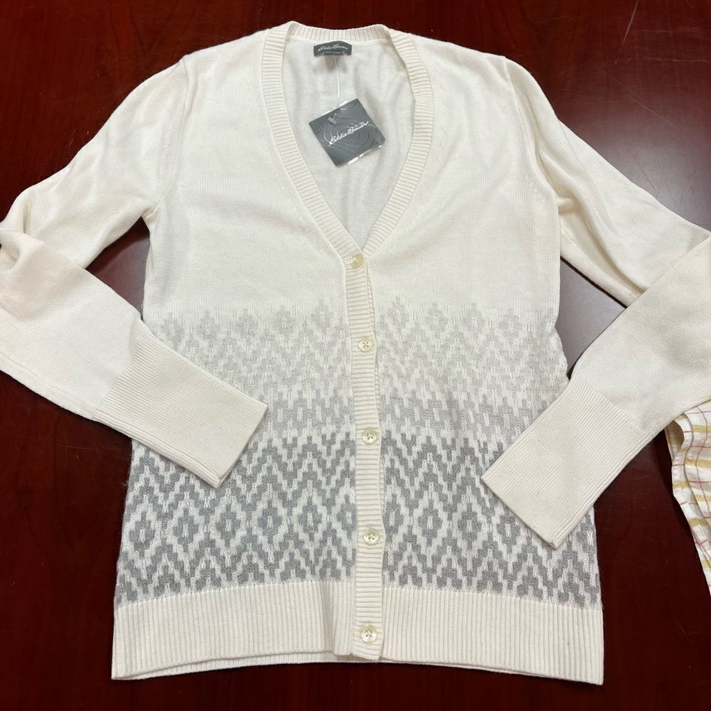 Eddie Bauer Christine Fair isle Ivory Cardigan sz XS NWT